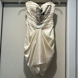 Bebe dress, size xs, off-white with detailed beading and sequins on the front